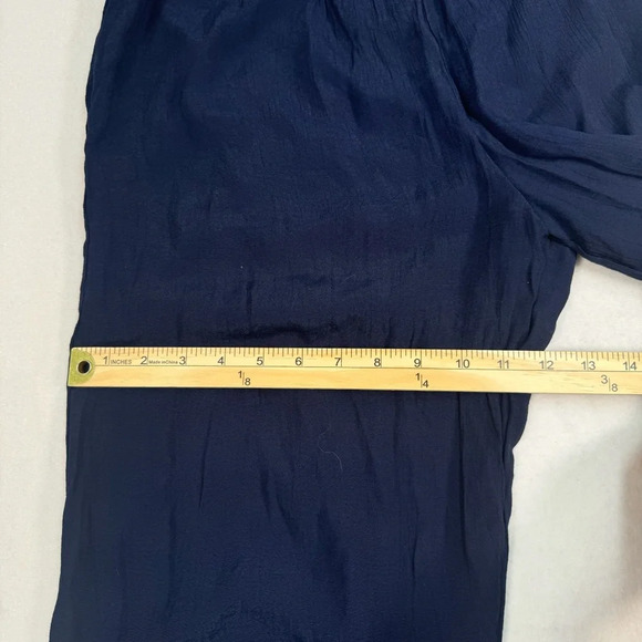 Nanette Lepore Pull On Wide Leg Pants Womens Sz Med Blue High Rise Smocked Waist - Picture 10 of 11